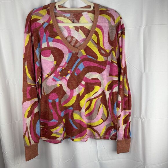 Free‎ People Movement Keep Rolling Printed Tee Long Sleeve XS Geometric Y2K - Picture 1 of 12